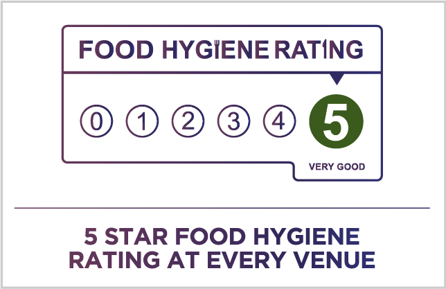 5* FOOD HYGIENE RATING AT EVERY VENUE